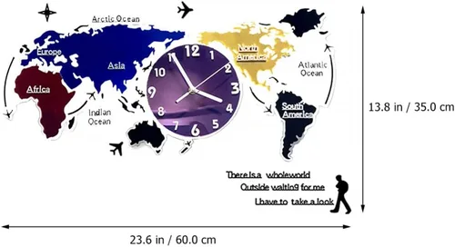 Vista 5 de Wakauto Norse Decor - Reloj de pared de metal grande para colgar en la pared, mapa del mundo, decoración de arte moderno, reloj de pared silencioso