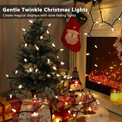 Vista 2 de Brizled Gentle Twinkle C5 - Luces de Navidad de 33 pies, 100 luces LED de Navidad, conectables de 120 V, luz blanca cálida para árbol de Navidad
