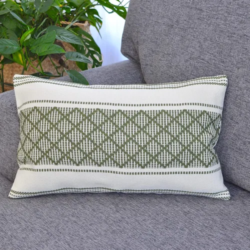 Vista 20 de Funda de almohada tejida de algodón, color verde oliva/blanco roto, 16 x 16 pulgadas (una sola pieza)