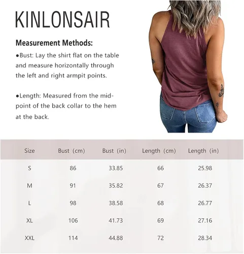 Vista 4 de KINLONSAIR - Camisetas de verano sin mangas con cuello redondo para mujer, camisetas sin mangas, para entrenamiento, informales, básicas, cuello
