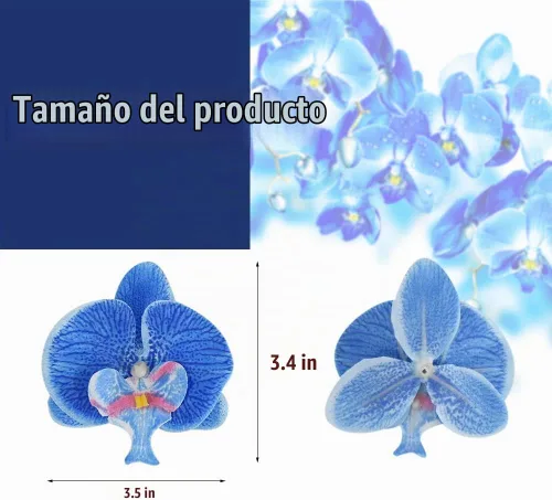 Vista 6 de Cabezales de flores artificiales de seda de Phalaenopsis, cabezas de orquídea mariposa falsas, rellenos de jarrón para el hogar, oficina, boda, Azul
