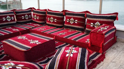 Vista 3 de Sofá de piso modular hecho a mano arabicsofa – Asiento oriental Majlis con cojines de respaldo