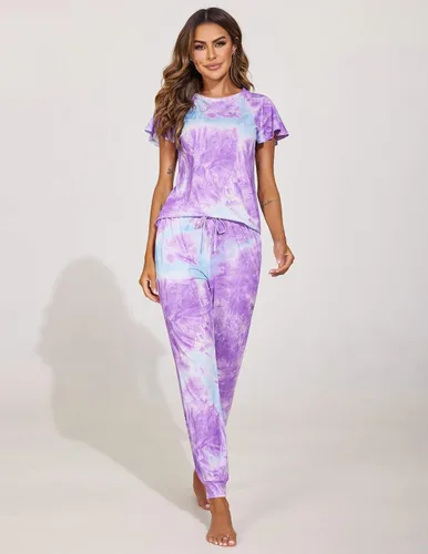 Vista 3 de Ekouaer Conjuntos de pijama de manga corta para mujer con pantalones largos