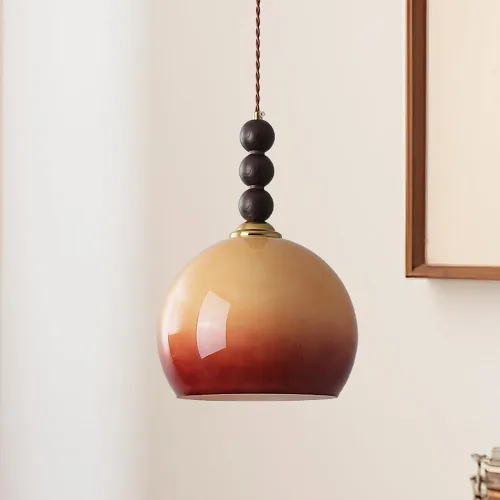 Vista 7 de Lámpara colgante moderna de una sola cabeza vintage degradado de cristal naranja lámparas colgantes altura ajustable lámpara para comedor café