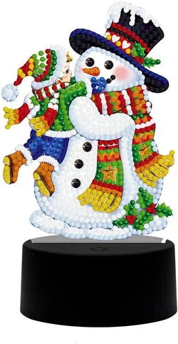 Vista 8 de pigpigboss Luz nocturna de pintura de diamantes de muñeco de nieve de Navidad, lámpara de noche de pintura de diamante 5D con 7 colores, lámpara