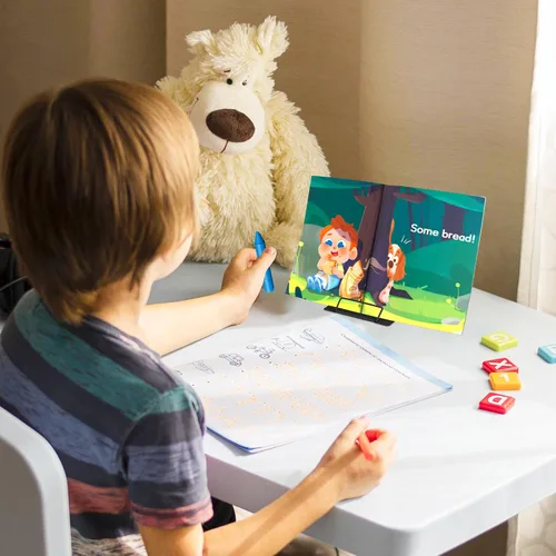 Vista 4 de MSDADA Soporte de escritorio pequeño para libros, soporte de metal para libros de lectura, soporte ajustable para libros de cocina, soporte