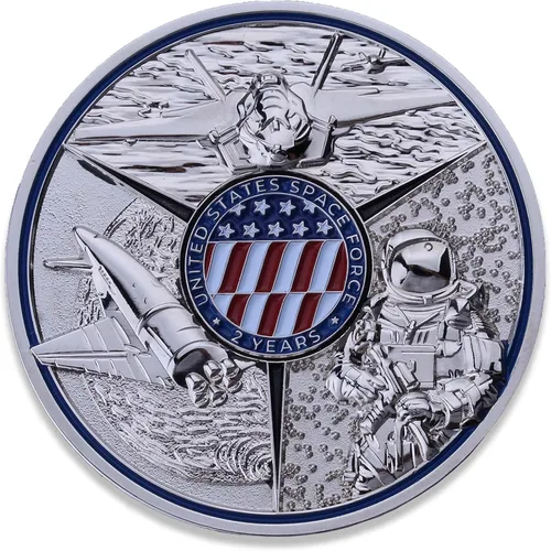 Vista 3 de ¡Moneda de desafío de bola de cumpleaños de la Fuerza Espacial 2021! Diseñada para veteranos militares, producto oficial de la Fuerza Espacial