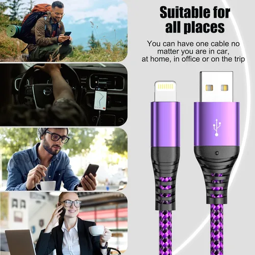 Vista 5 de Quickeep Paquete de 2 cargadores para iPhone de 3 pies, USB A a Lightning, cable trenzado de carga rápida para iPhone 14 13 12 11 Pro Xr Xs Max 10 8