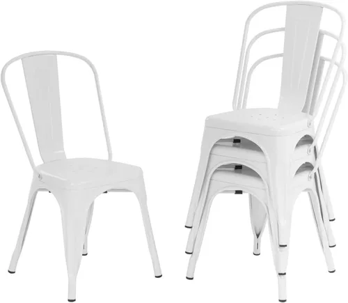 Vista 9 de Juego de 4 sillas de comedor, de metal, para interiores y exteriores, sillas de patio, de cocina, de 18 pulgadas de altura, silla de restaurante