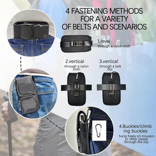 Vista 7 de Funda de nailon para teléfono con bolsillo con cremallera, bolsa de clip para cinturón para iPhone 17 16 15 14 Pro Max y Plus