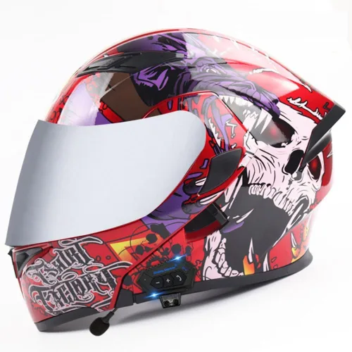 Vista 12 de Casco modular Bluetooth para motocicleta, aprobado por DOT, abatible, de cara completa, integrado, antivaho, doble visera, casco para motocicleta