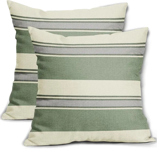 Vista 24 de Juego de 2 fundas de almohada a rayas negras y marrones de 16 x 16 pulgadas, diseño de rayas bohemias con estampado de rayas color crema, fundas