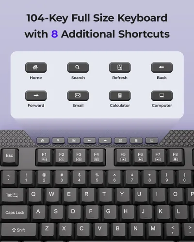 Vista 3 de Combo de teclado y mouse inalámbricos, mouse ajustable de 5 niveles de 4000 DPI, teclado silencioso de tamaño completo de 2.4 G con 8 accesos