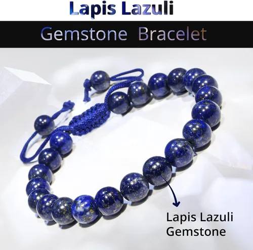 Vista 2 de Adjustable Crystal Bracelet – Gemstone Bead Bracelet with Adjustable Macrame String – Chic Gemstone Bracelet for Men and Women – 8mm Round Healing