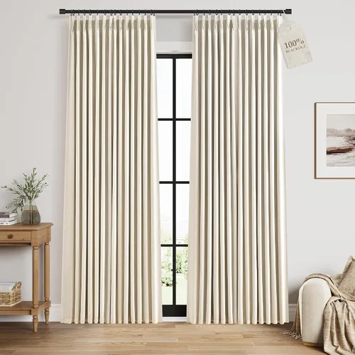 Vista 9 de Nanspring Cortinas plisadas de lino 100% opacas de 96 pulgadas de largo Natural