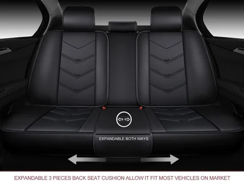 Vista 7 de OASIS AUTO OS-003, Fundas de cuero y tela para asientos de automóvil. Cubierta acojinada de cuero sintético para autos, SUV, camioneta Pick-up, Negro