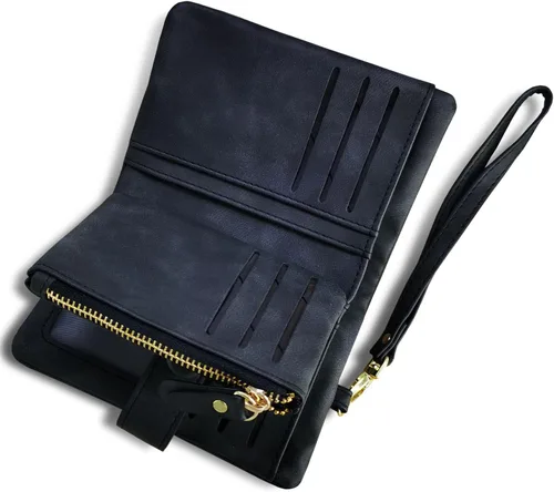 Vista 4 de AOXONEL Women's Small Bifold Leather wallet Rfid blocking Ladies Wristlet with Card holder id window Coin Purse