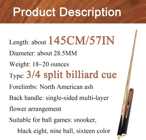 Vista 2 de Tacos de billar profesionales 10MM Billiard cue Chinese Eight-Pole Black Eight-Pole Snooker with Box 3/4(Color:2)