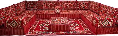 Vista 137 de arabicsofa Sofá en forma de U de estilo árabe para el suelo – Juego de Majlis hecho a mano – Sofá de estilo bohemio