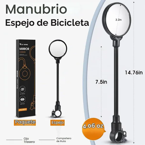 Vista 6 de West Biking Espejo de bicicleta para manillar, espejo retrovisor giratorio ajustable para bicicleta, espejo de seguridad convexo acrílico de gran