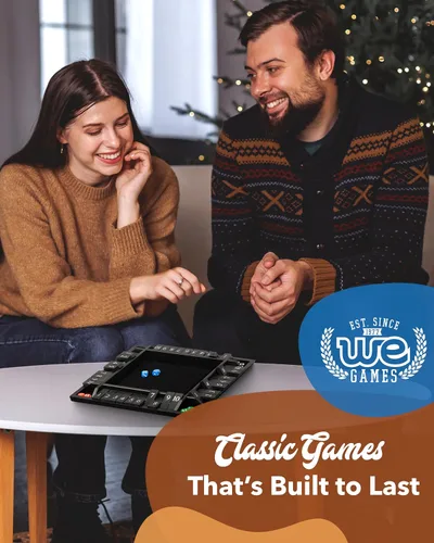 Vista 9 de WE Games Juego de mesa Shut The Box de madera para 4 jugadores - 10 fichas con números y 8 dados - Madera teñida negra de gran tamaño, acabado de 14