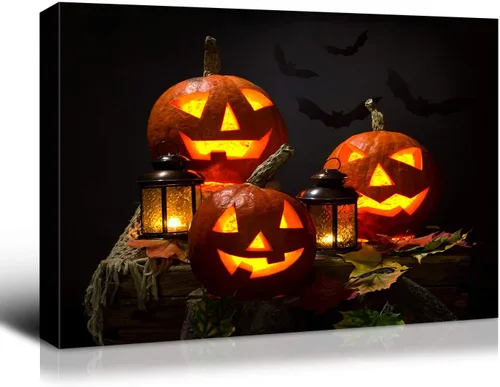 Vista 31 de Denozer - Decoración de pared de calabaza de Halloween, pósteres de regalo, decoración del hogar, arte de pared, imágenes en lienzo HD, estiradas