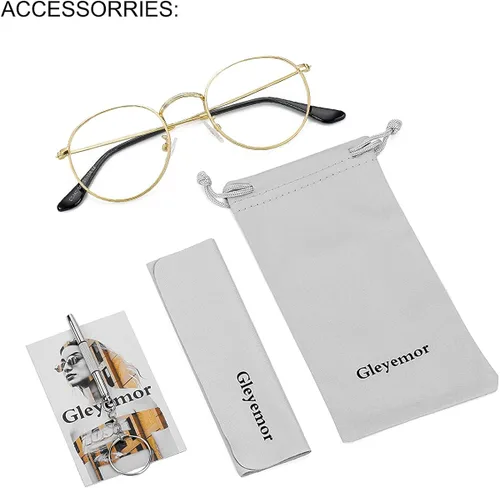 Vista 7 de Gleyemor Lentes transparentes para mujeres y hombres, lentes faciales falsos con marco de metal redondo clásico