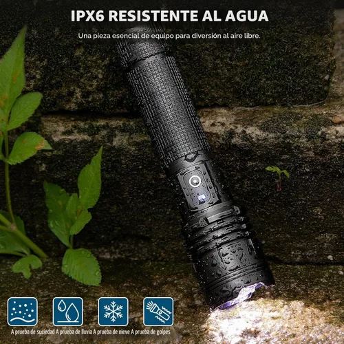Vista 7 de Linterna LED recargable de alto lúmenes, 990,000 lm luz de flash súper brillante con 5 modos, potente Lintera para el hogar, campamento