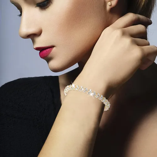 Vista 5 de Pulseras de eslabones de moda para mujeres y niñas, pulsera de diamantes de imitación de drenaje único de oro para mujer, pulseras de diamantes