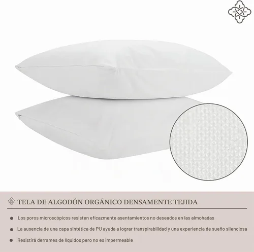 Vista 3 de Bioweaves Protectores de almohada transpirables 100% algodón orgánico certificado GOTS con cierre de cremallera, estándar, 20 x 26 pulgadas, paquete