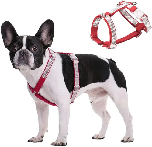 Vista 7 de HDKUW Arnés de diamantes de imitación brillantes para perro, arnés con hebilla ajustable sin tirones con anillo en D para perros pequeños y medianos