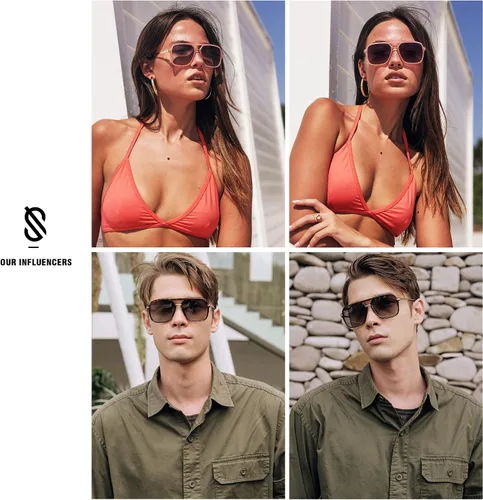 Vista 2 de SOJOS Gafas de sol para mujeres y hombres retro lentes de policarbonato aviador de moda pantallas de los años 90 SJ2229