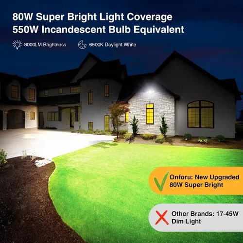 Vista 6 de Onforu 70W Luz de inundación LED del atardecer al amanecer, 7000LM Iluminación exterior de seguridad blanca, Luminaria IP65 impermeable al aire