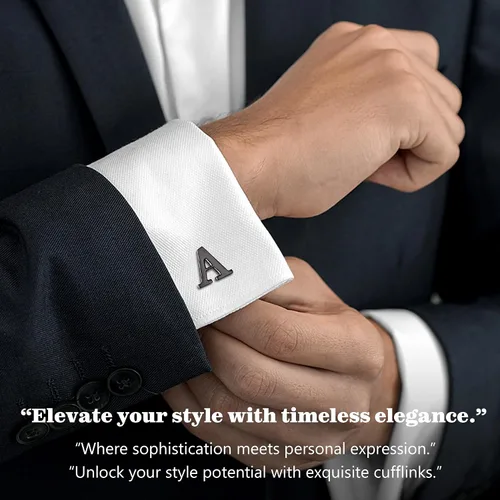 Vista 2 de LOLIAS 3 pares de gemelos para hombre, gemelos personalizados con inicial para hombre, estilo casual a formal, con caja de regalo, juego de gemelos
