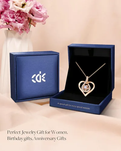 Vista 8 de CDE Collares de oro rosa para mujer, collar con colgante de corazón infinito de flor de rosa, plata de ley 925, aniversario, cumpleaños, Navidad