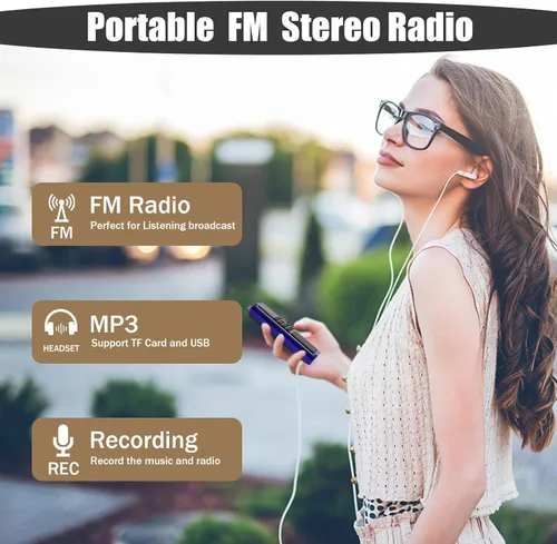 Vista 7 de Leting Radio FM portátil, altavoz MP3 con tarjeta TF/grabación USB, batería recargable de emergencia, la mejor recepción (azul)