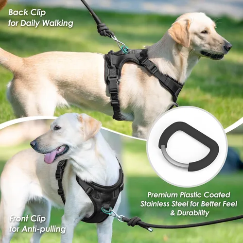 Vista 3 de Arnés para perro sin tirones, chaleco para cachorro con clip frontal para perros pequeños, medianos y grandes (negro, XS)