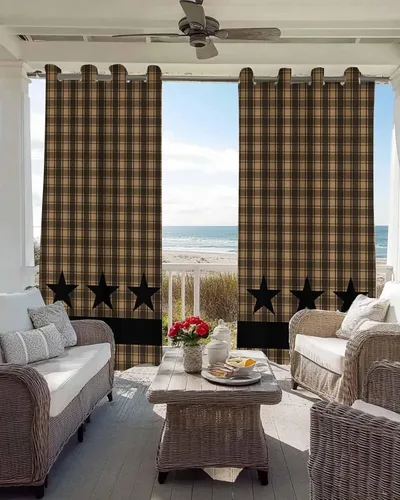 Vista 4 de Cortinas opacas Texas Barn Stars de 39 pulgadas de largo, cortinas rústicas con aislamiento térmico para dormitorio, sala de estar, 2 paneles de 55