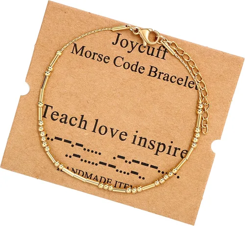 Vista 55 de JoycuFF Pulseras inspiradoras de código morse para mujeres, cuentas de plata, joyería con mantra de motivación, regalos para ella
