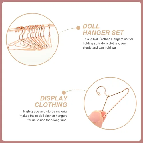 Vista 9 de Toddmomy Perchero de ropa para muñecas con 10 perchas de metal dorado rosa en miniatura para ropa de muñecas de 11.5 pulgadas, accesorios de ropa