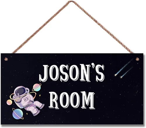 Vista 6 de Letrero de astronauta personalizado con nombre, decoración artística para pared, exquisitos letreros decorativos para habitación de niños, cuarto