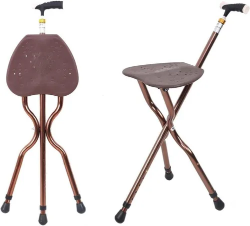 Vista 10 de Combo de asiento de caña plegable, capacidad de 400 libras, práctico taburete plegable con muleta, asiento de 3 patas, altura ajustable, resistente