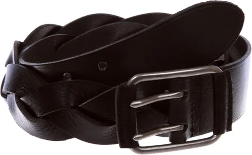 Vista 2 de beltiscool Cinturón de cuero de grano completo trenzado de una pieza de doble punta de cuero de vaca de 1 3/4" Negro