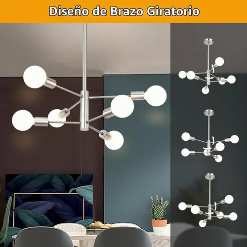 Vista 5 de Sheetea Candelabro moderno, lámpara de comedor de níquel cepillado