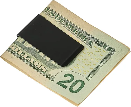 Vista 3 de Visol Clip de dinero negro mate de doble pliegue noble personalizado con grabado láser gratis [A] Circle Monogram
