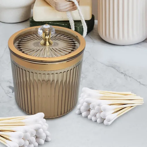 Vista 3 de Amagogo Dispensador de hisopos Qtip para baño, recipiente con tapa, a prueba de polvo, almohadillas de maquillaje para encimera, baño, aparador