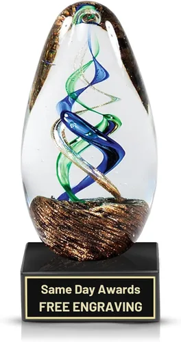 Vista 15 de Premio de Vidrio Artístico Soplado a Mano – Premio Elegante con Grabado Personalizado para Corporativo, Deportes, Jubilación, Reconocimiento