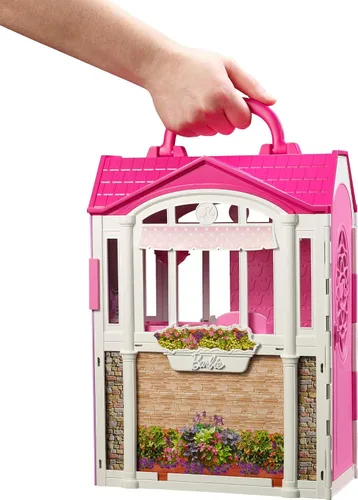 Vista 2 de Casa de Muñecas Barbie Glam Getaway, Set de Juego Portátil con Asa de Transporte y Más de 20 Accesorios Incluyendo Muebles y Decoración