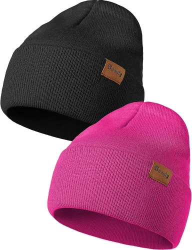 Vista 9 de Gorro de punto para hombre y mujer, gorro de invierno de punto, gorro de calavera, gorro de nieve a rayas, gorro térmico con puños 2p-negro+verde