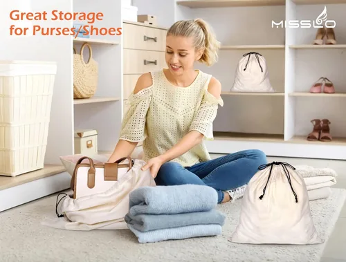 Vista 2 de misslo Conjunto de 3de algodón transpirable Dust-proof Cordón Bolsa de almacenamiento multifuncional bolsa